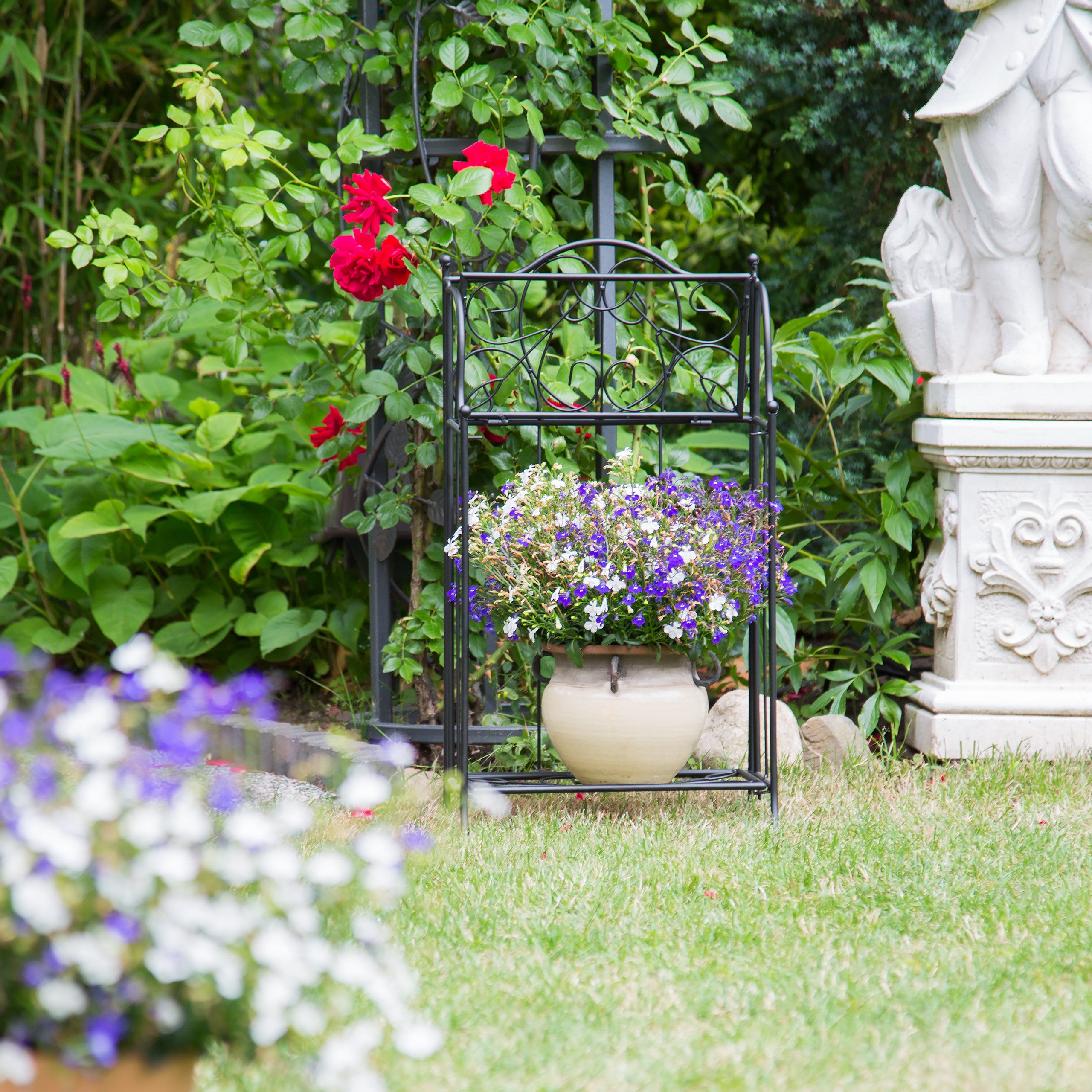 Supporto Per Piante In Metallo A 2 Ripiani - Alto, Ferro Battuto, Per Interni/Esterni, Porta Fiori Angolare Per Balcone E Giardino - 4