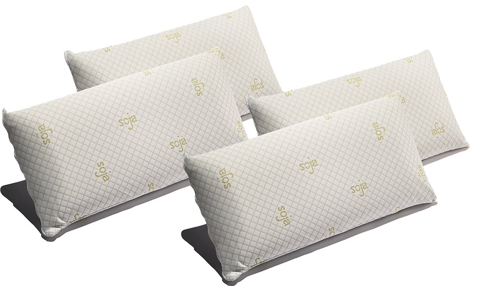Pack 4 almohadas viscoelástica soja 75 cm firmeza media ergonómicas adaptables a cabeza y cuello