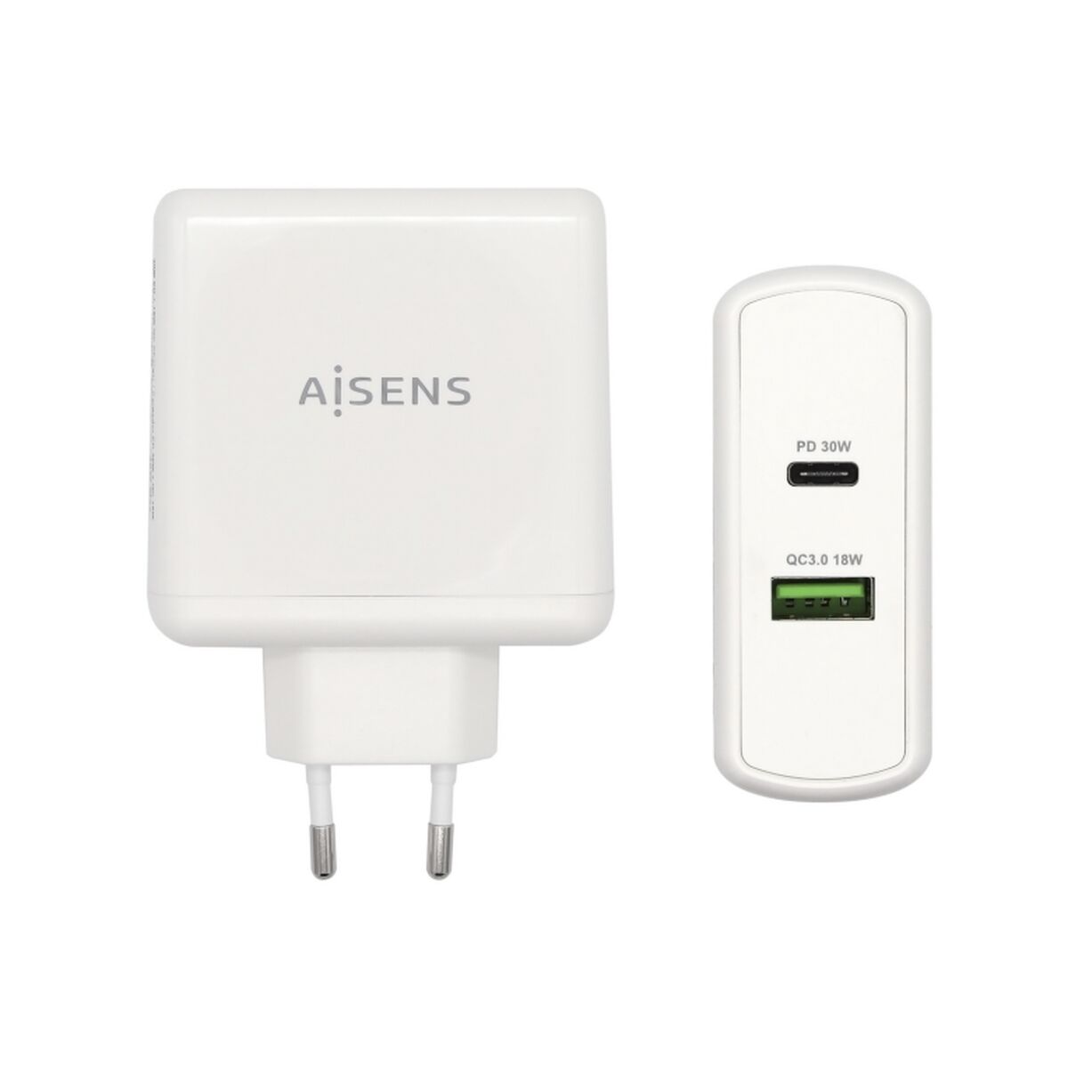 Carregador de parede Aisens ASCH-2PD30QC-W/ 1xUSB Tipo-C/ 1x USB/ 48W