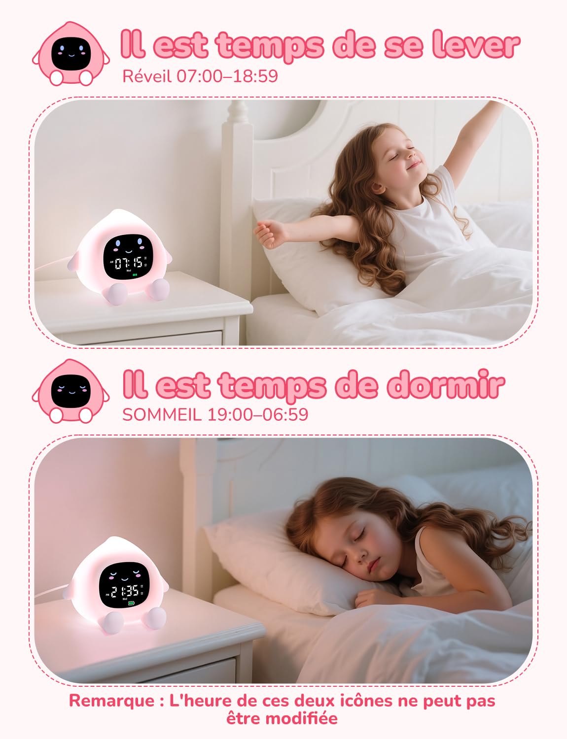 YISSVIC Réveil Enfant Educatif Jour/Nuit 2 Alarme/12/24 Heure/Snooze Luminosité de l'Ecran Réglable Réveil Lumineux 7 Couleurs Réveil Matin Numérique 10 Chansons Arrêt Automatiquement | Votre wishlist sur