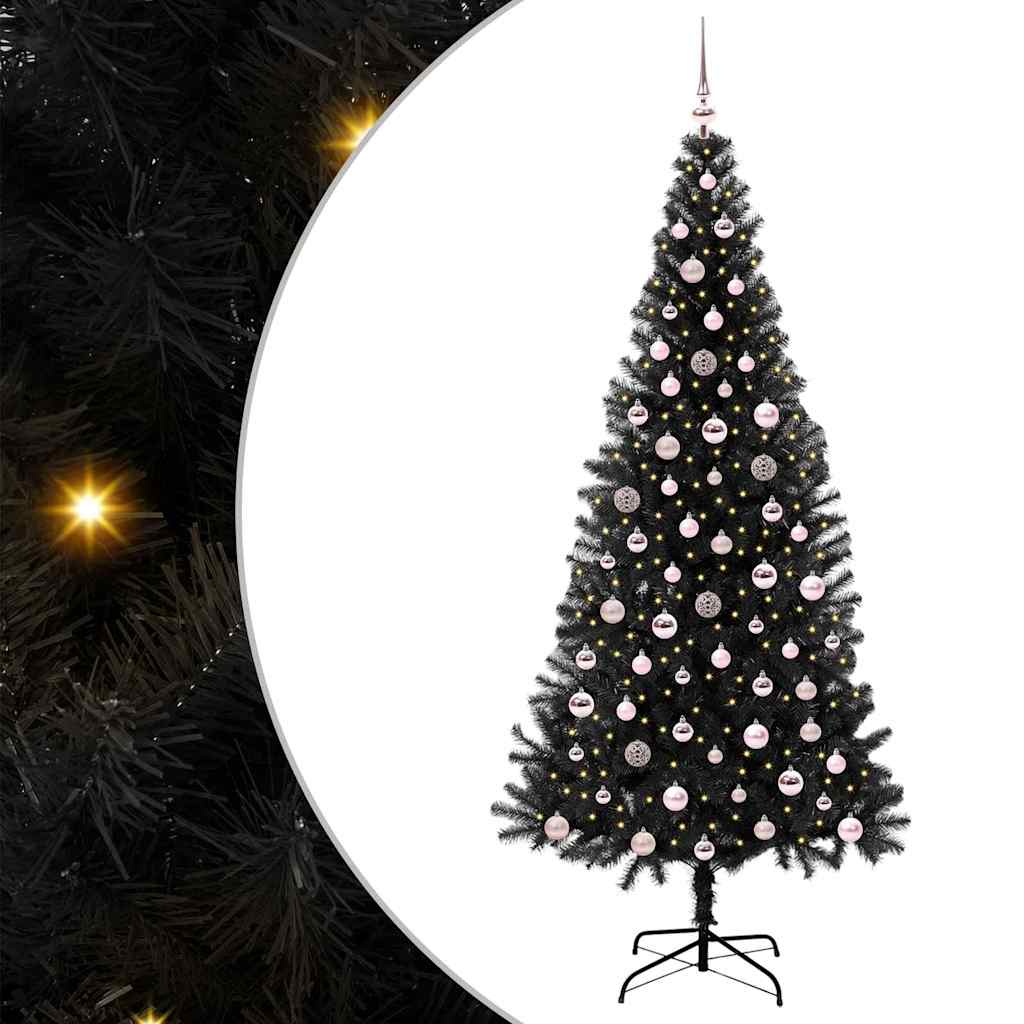 Choinka z 300 diodami LED z podstawą Czarny 240 cm PVC