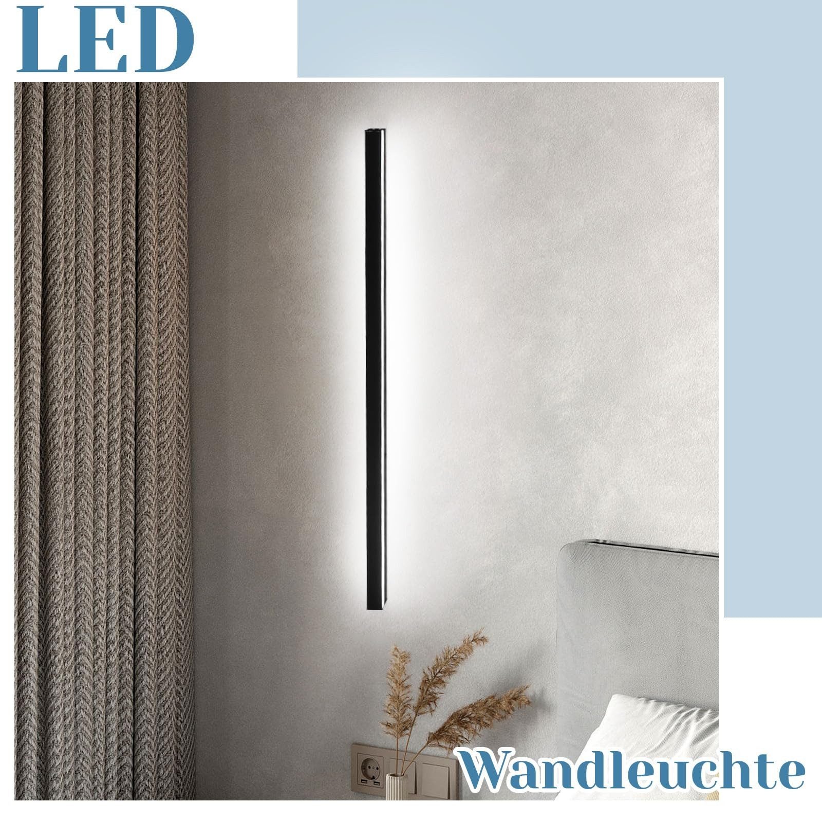 NETTLIFE Zestaw 2 lamp ściennych do wnętrz czarnych 100CM nowoczesne oświetlenie ścienne do przedpokoju 32W - 8
