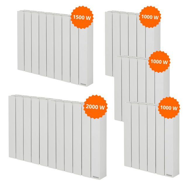 Pack 5 radiateurs électriques Baléares 2 1000 W x3 + 1500 W x1 + 2000 W x1 - THERMOR