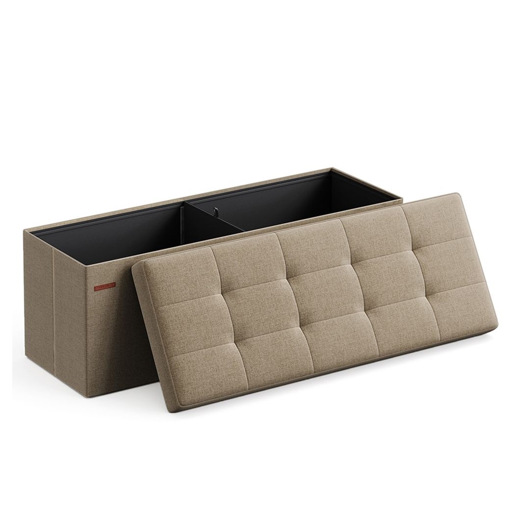 Banco de almacenaje de 110 cm, con mucho espacio para guardar tus cosas, cómodo y plegable, con tapa, otomana, taburete acolchado, topo