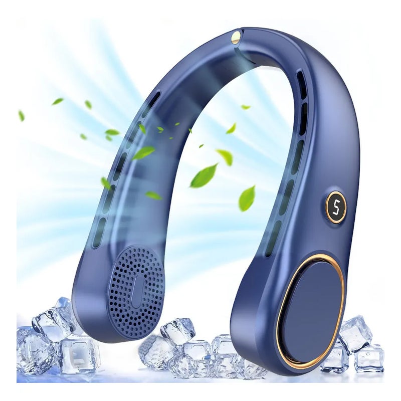 Bezprzewodowy wentylator na szyję, bez łopatek, przenośny i ładowalny, chłodzenie 360°, pięciostopniowa regulacja prędkości.