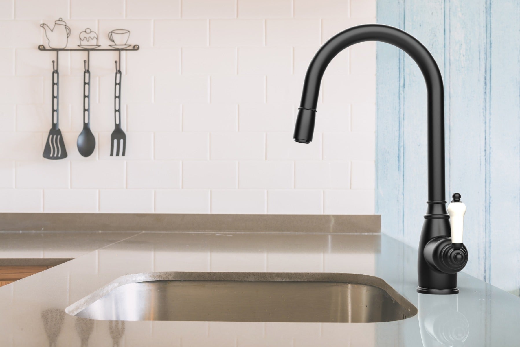 Bateria kuchenna z wyciąganą wylewką ESSEBAGNO Ascott czarna - 7