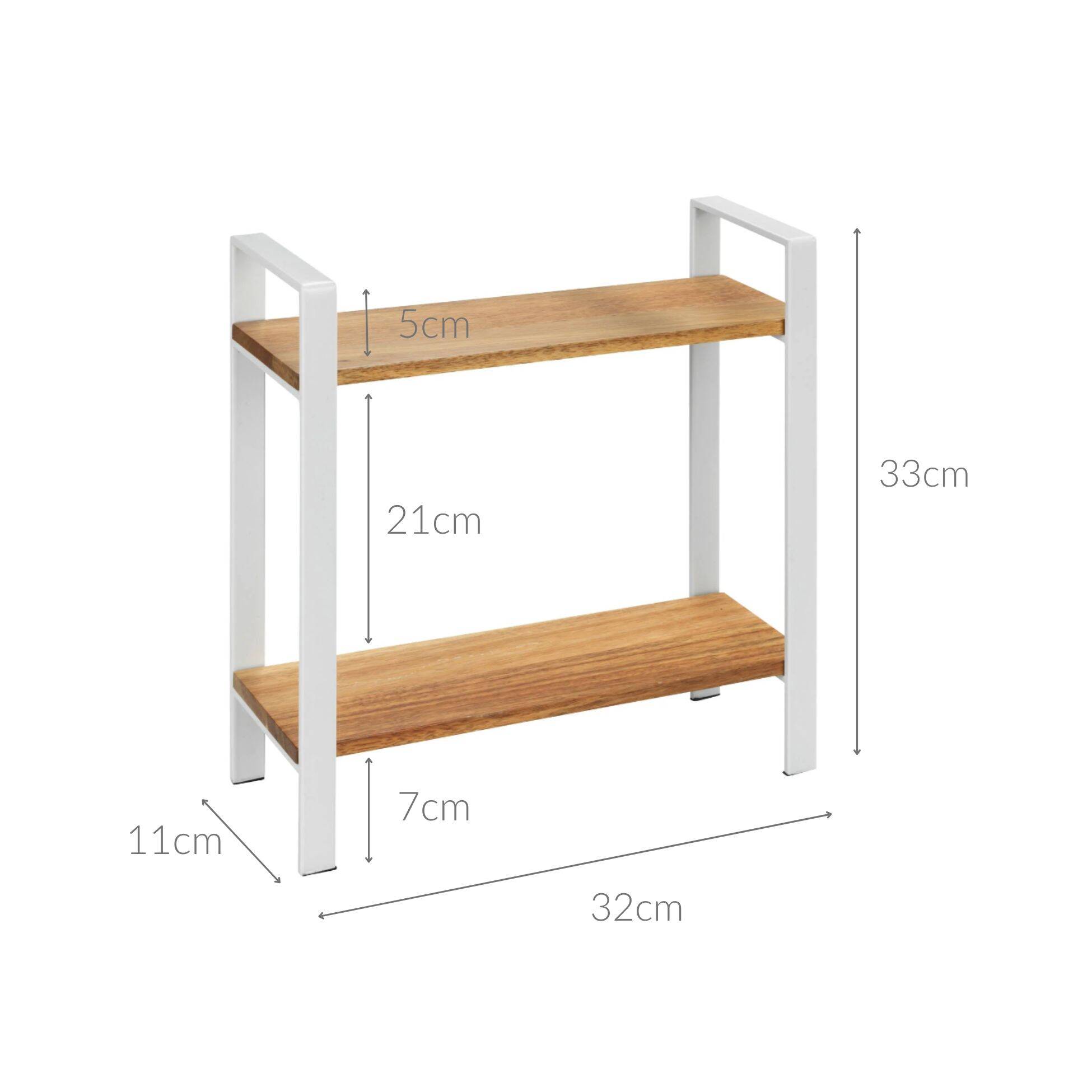 Etagère de Cuisine LOUISA - 2 Niveaux - Rangement épices - Métal Blanc, Bois - 32x33x11cm - 3