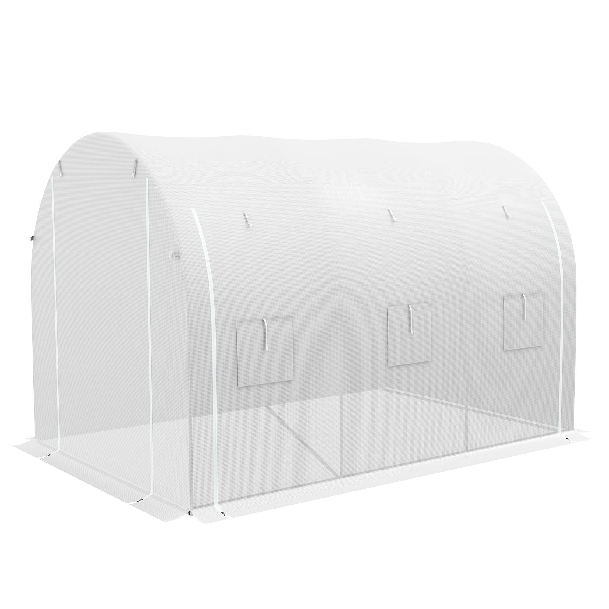 Serre de jardin 6 m² dim. 3 x 2 m avec 1 porte + 2 parois latérales zippées enroulables, 6 fenêtres, Blanc - 2