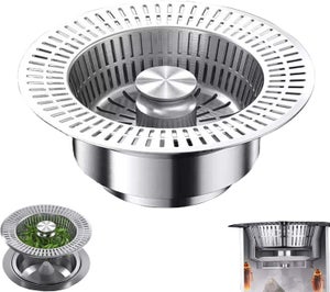 Sumber - Tappo per lavello da cucina 3 in 1, in acciaio inox con filtro anti -intasamento, filtro universale per lavello e prevenzione degli odori, profondità del lavandino > 22 mm