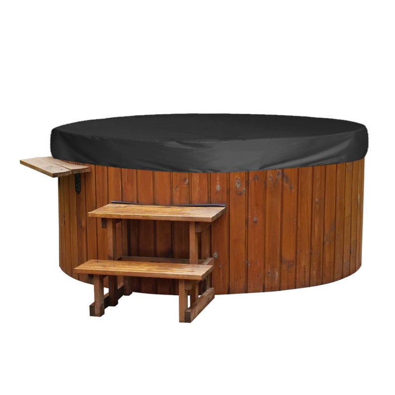 Housse de protection pour mobilier de jardin, housse ronde pour baignoire balnéo 190, taffetas de polyester argenté, imperméable, 215 x 70 cm, noire - 7