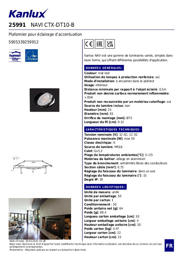 Plafonnier encastré NAVI – Spot rond – Aluminium noir mat – Ø81mm – Faisceau 15° - 6