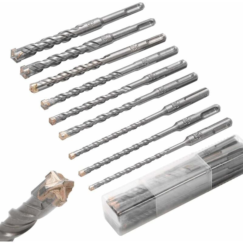 Wiertła do betonu SDS Plus 5 mm-16 mm x 160 mm, zestaw wierteł udarowych z 4 ostrzami