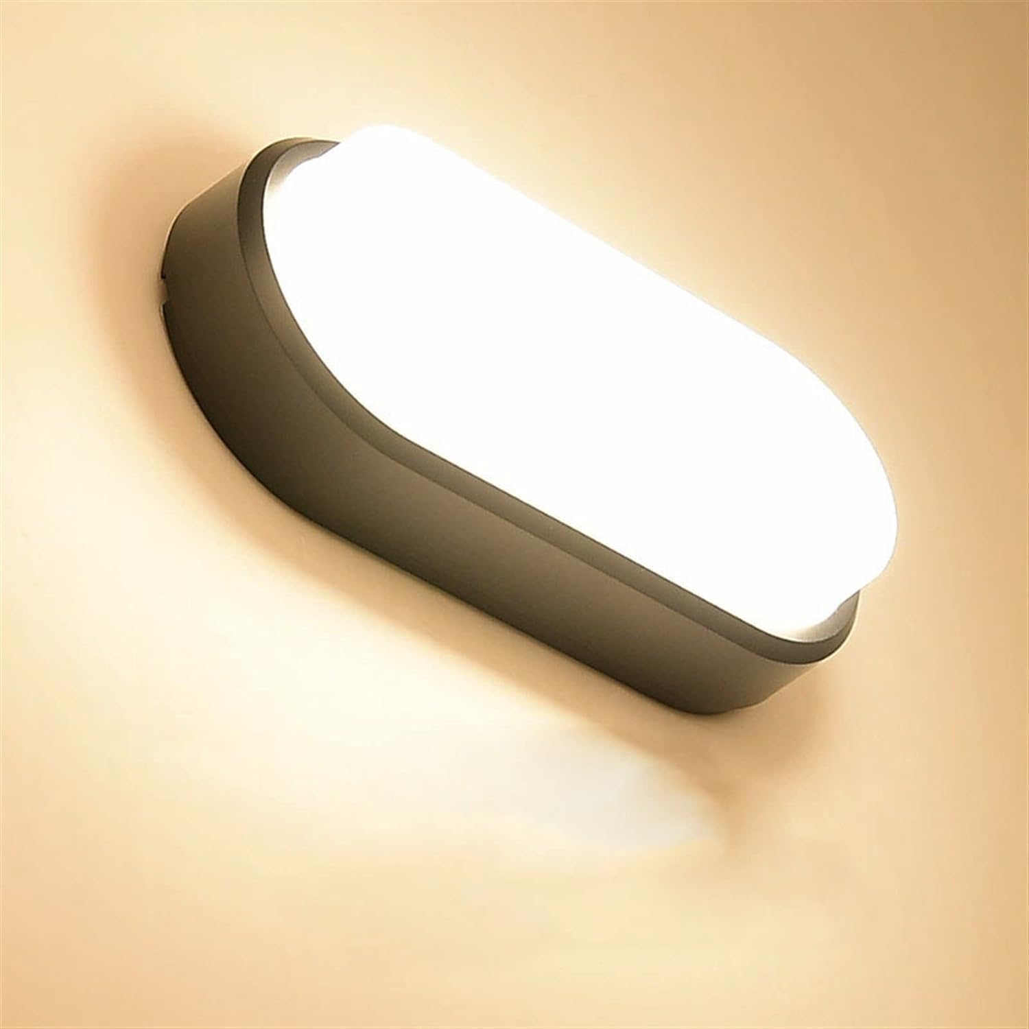 Czarna lampa ścienna 19,5 x 9,5 x 5 cm, 1 sztuka, 12 W, ciepłe światło 3000 K, mała owalna lampa sufitowa z akrylu, wodoodporna