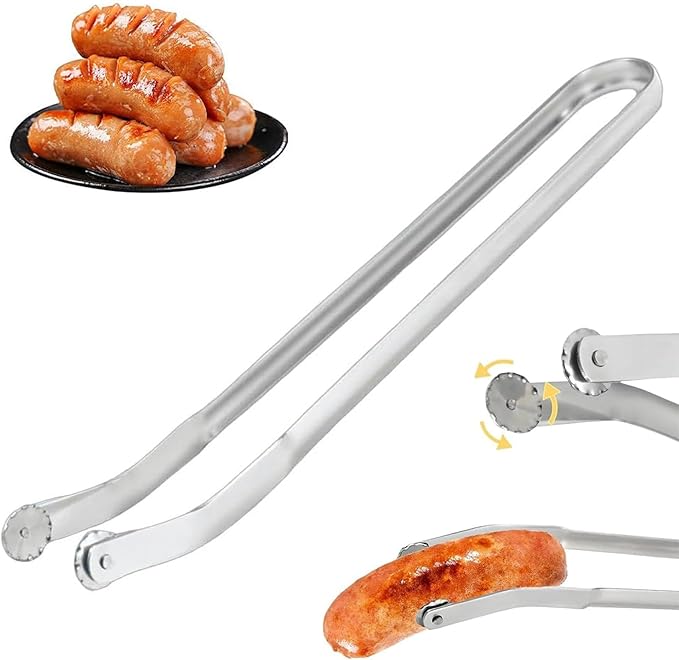 Szczypce do grilla, długie szczypce do grilla, rolka do grilla, szczypce do kiełbas, rolka do kiełbas z rolką