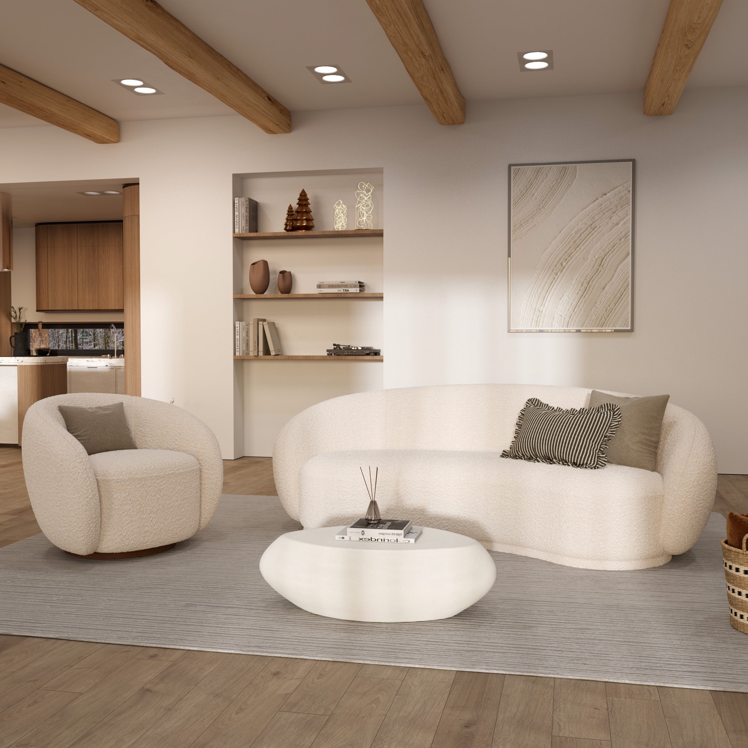 Table basse ovale blanche en fibre d'argile effet béton 105 cm - Maui - 2