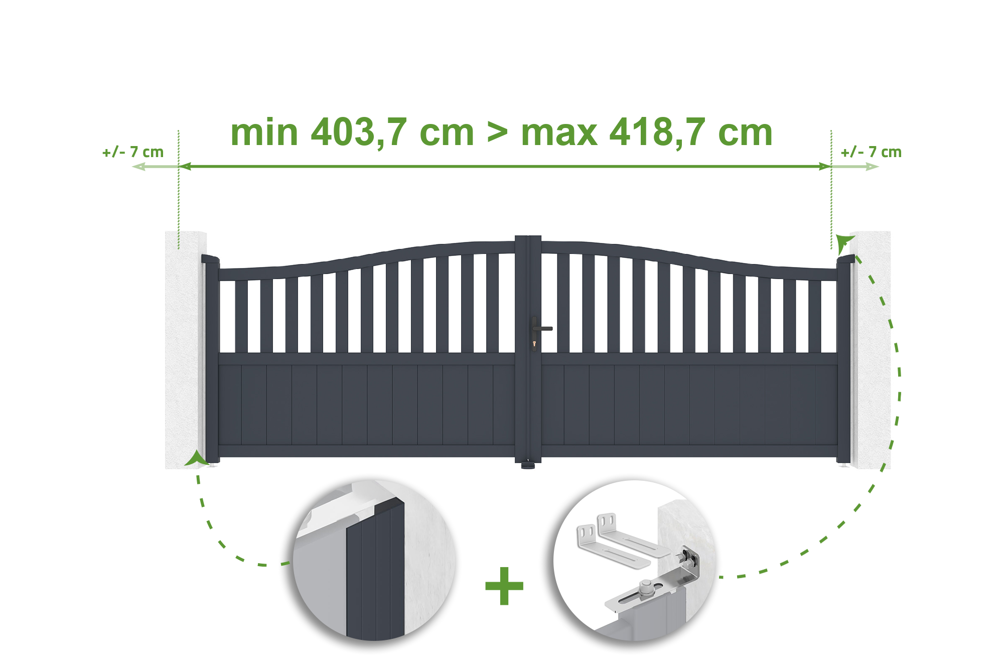 Brama skrzydłowa regulowana szerokość 4m MEIJE H.140cm szara aluminiowa