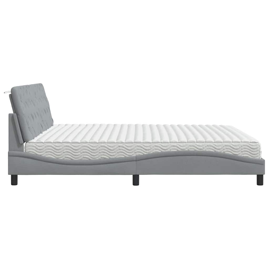 Lit avec matelas gris clair 200x200 cm tissu - 7