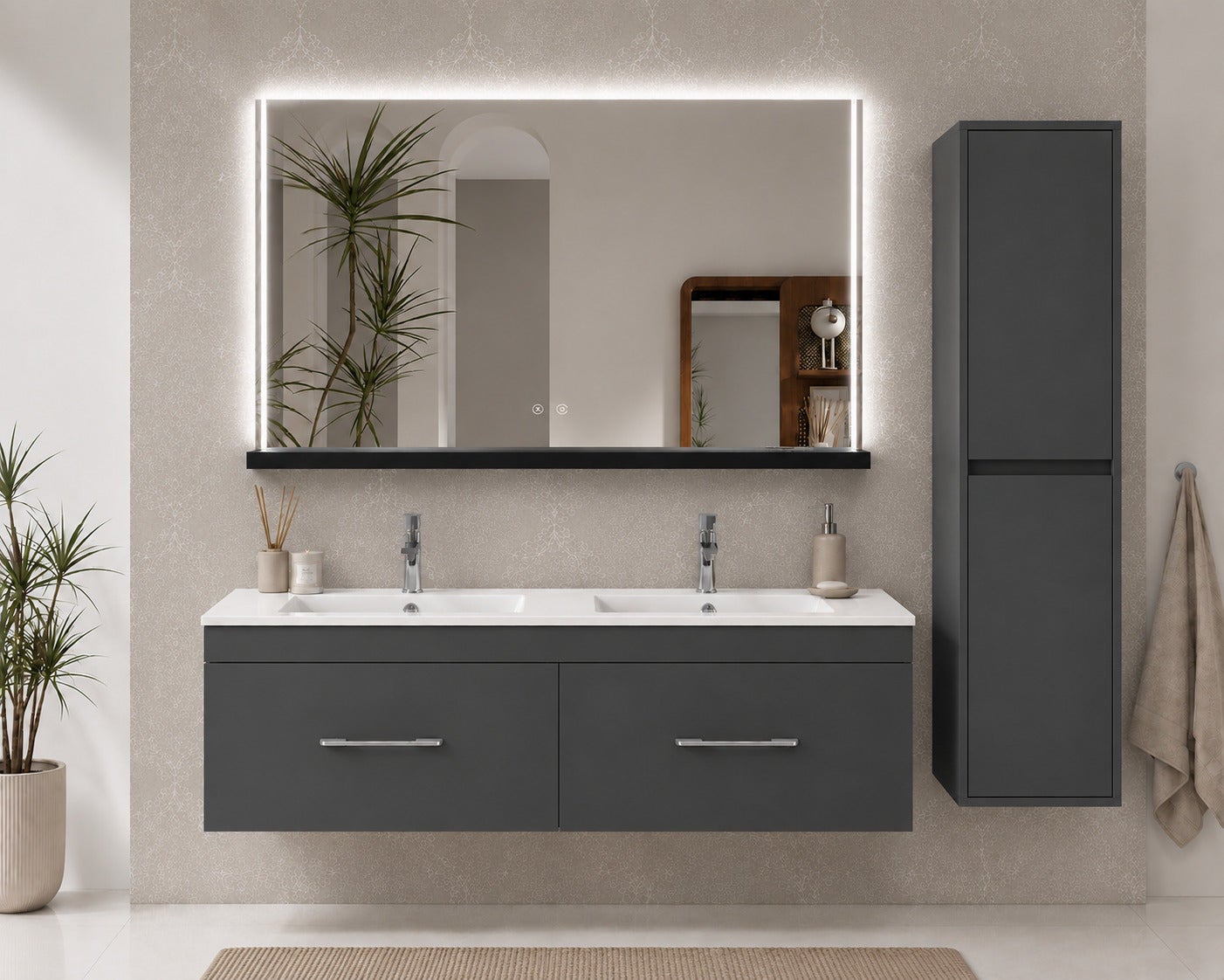 Mobilier de baie cu lavoar ORIGENBATH FLORENCIA fără oglindă 120x45 cm dublu grafito cu coloană