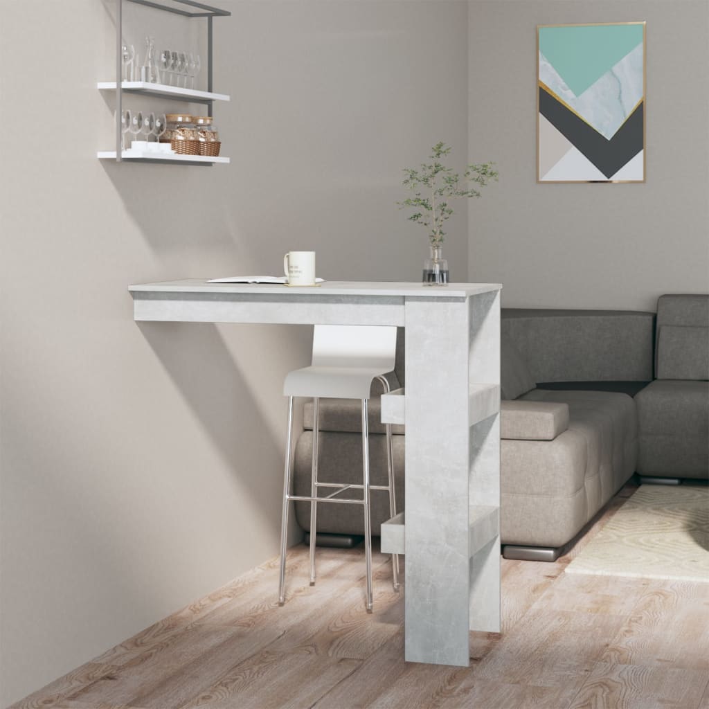 Table De Bar Haute Style Bistrot - 100x50x101,5 Cm, Contreplaqué Gris Béton, 3 étagères De Rangement