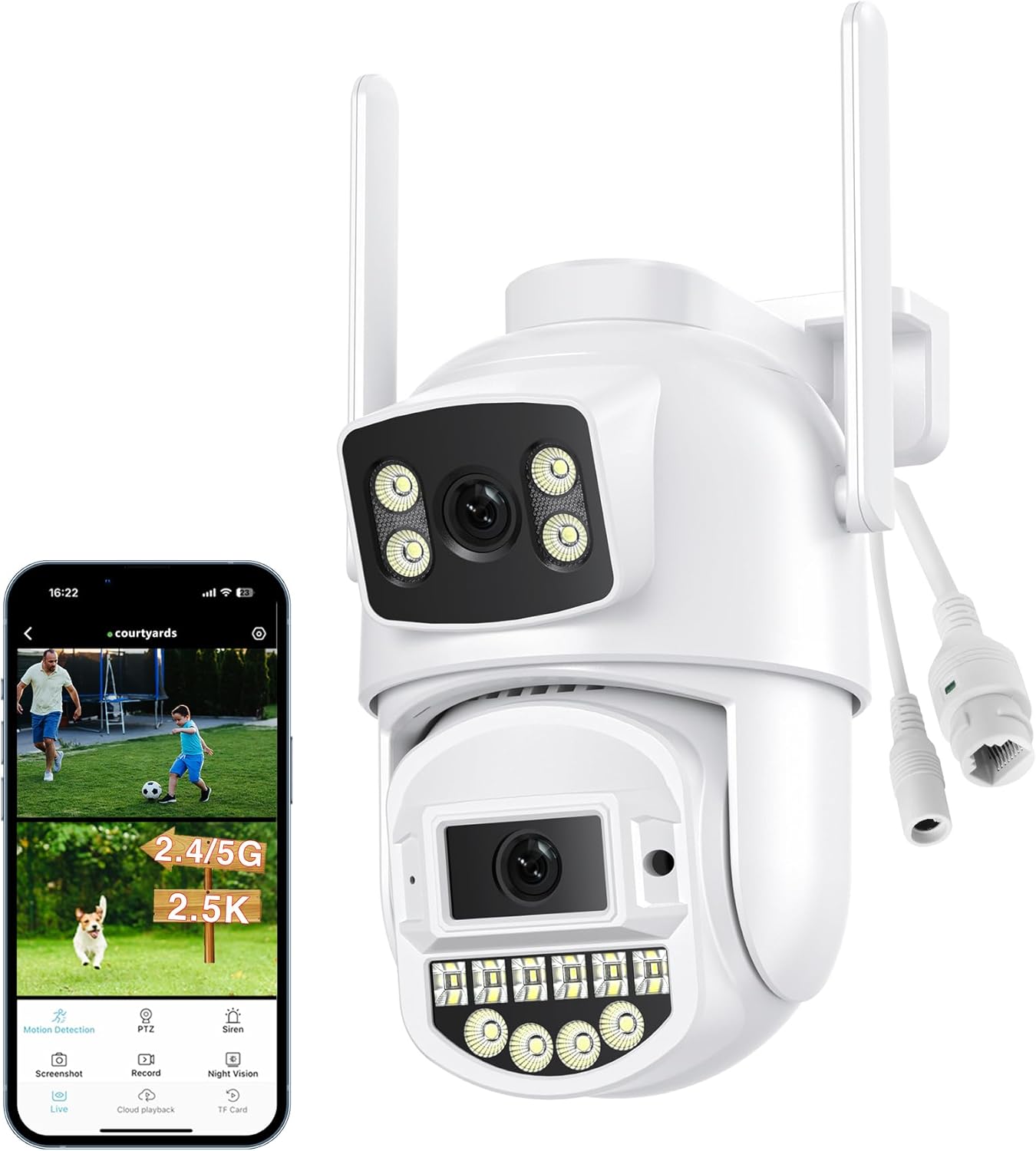 Kamera zewnętrzna Podwójny Obiektyw Przewodowa Kamera Zewnętrzna Ethernet Kamera do Monitoringu WiFi z Kolorowym Widzeniem Nocnym Audio