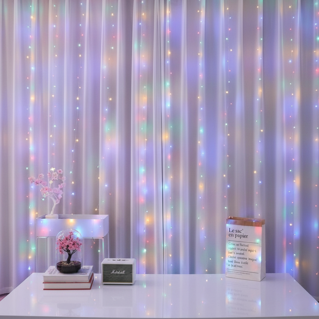 Kurtyna świetlna LED RGB 3x3m 300 diod USB 5V IP44 8 trybów z pilotem lampki wewnętrzne ozdoba multikolor MasterLED - 3