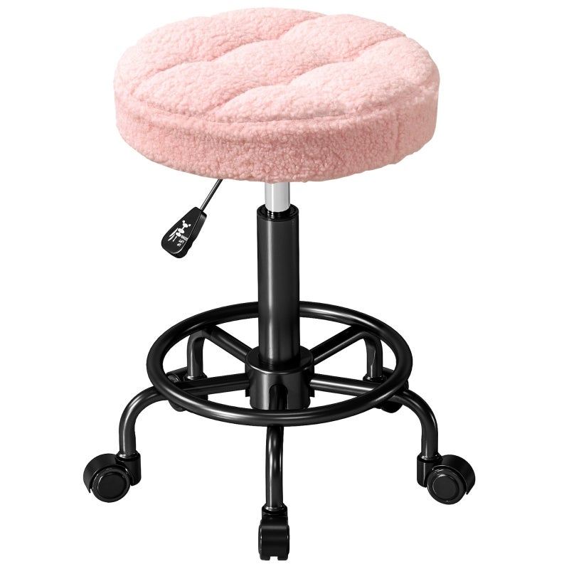 Tabouret Roulant Pivotant 360° Réglable En Hauteur - Siège Carré En Simili Cuir, Roulettes, Pour Bureau, Comptoir, Salon (noir)