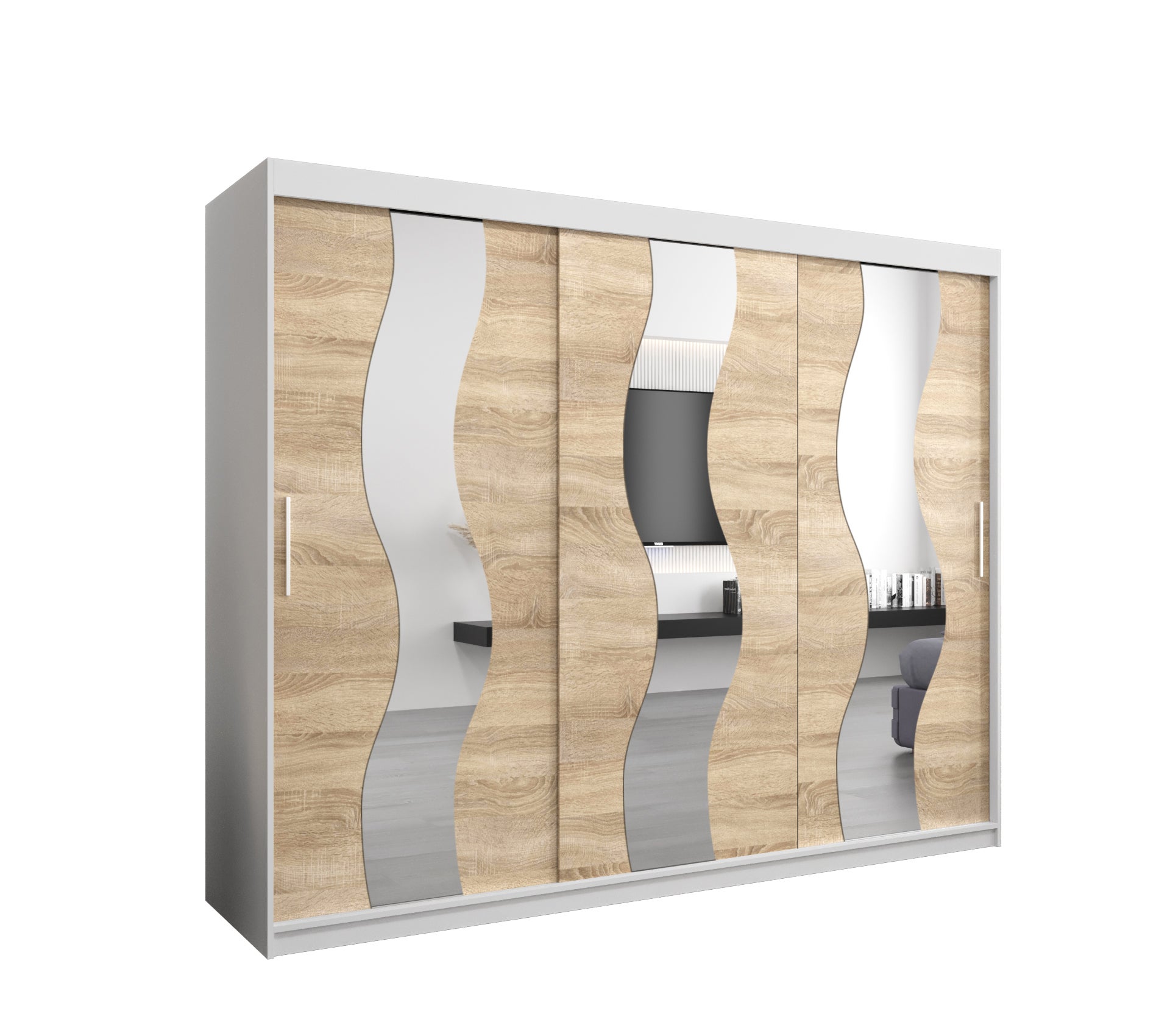 Szafa przesuwna garderoba SEWILLA 250 x 62 x 200 cm Biały + Sonoma - Abiks Meble