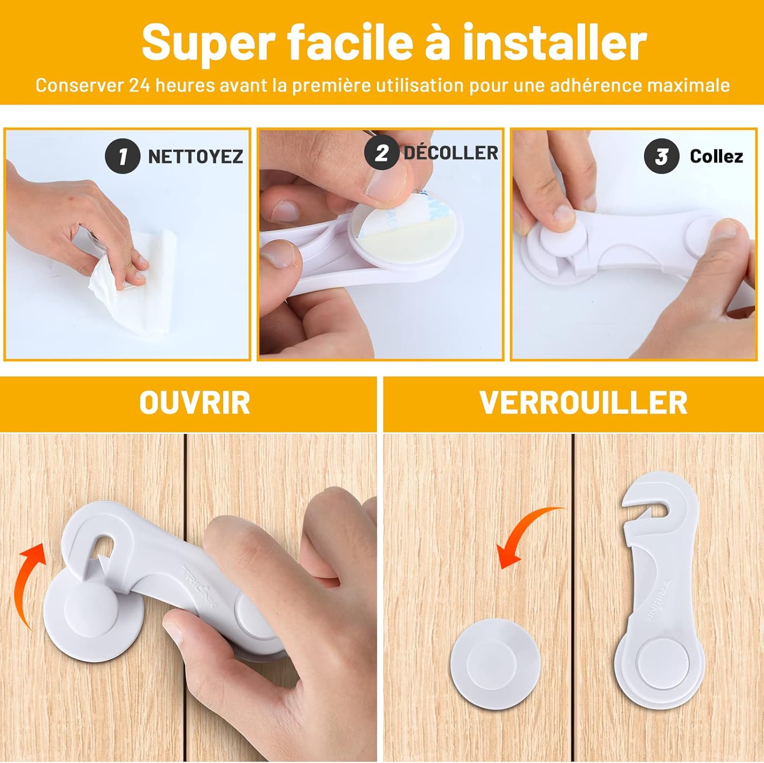 Sécurité Placard Bébé 12 Pièces - Verrous Enfant Pour Portes, Tiroirs, Réfrigérateur Et Fenêtres, Installation Sans Outil Ni Perçage (Blanc)