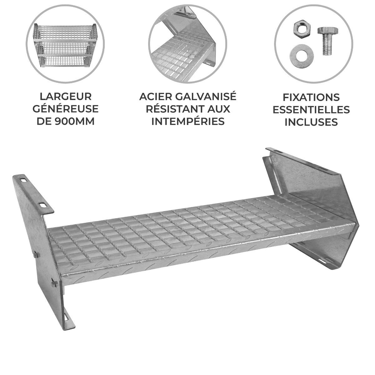 Scale in metallo aggiuntivo regolabile in altezza 90 cm Argento Acciaio zincato 2 gradini componibili Griglia resistente - 2