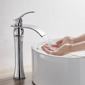AuraLum Max Mitigeur Lavabo Cascade Robinet pour Lavabo et Vasque,Haute Bec Monocommand pour Salle de Bain,en Laiton Chromé,EU Modèle