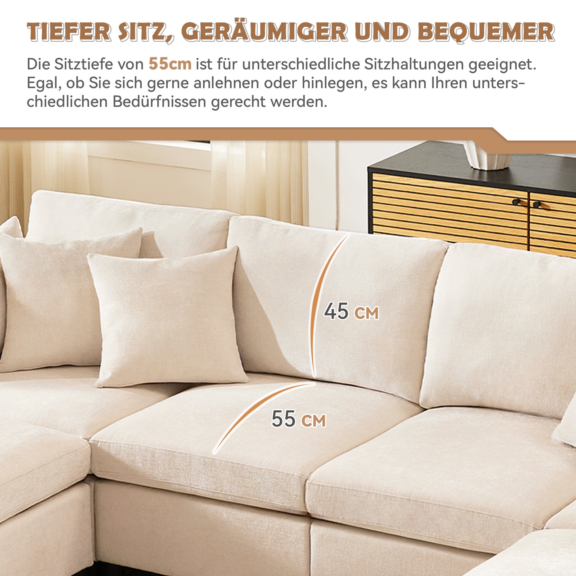 Canapé d'angle 4 places moderne avec repose-pieds - 278 x 161 x 81 cm - Tissu en chenille - Beige - 8