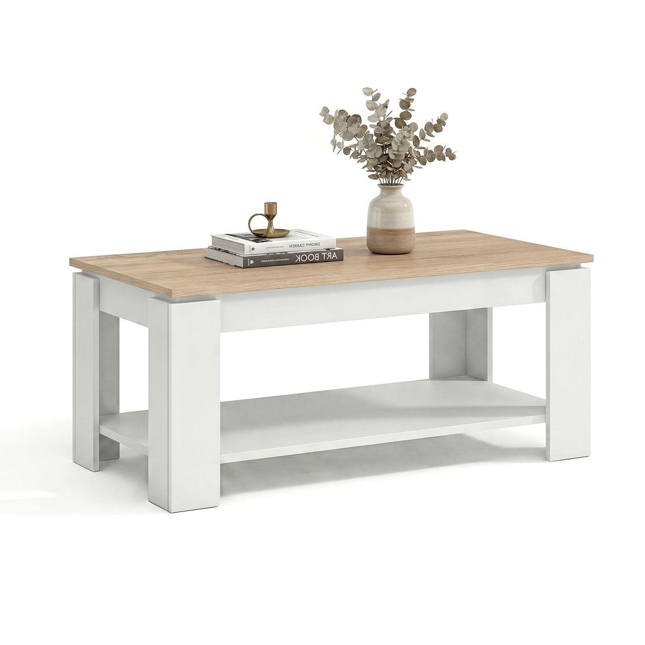 Mesa de centro com arrumação 102x43-54 cm Lya Blanco Artik (Blanco Mate) - Roble Canadian 50 x 54 x cm - 5