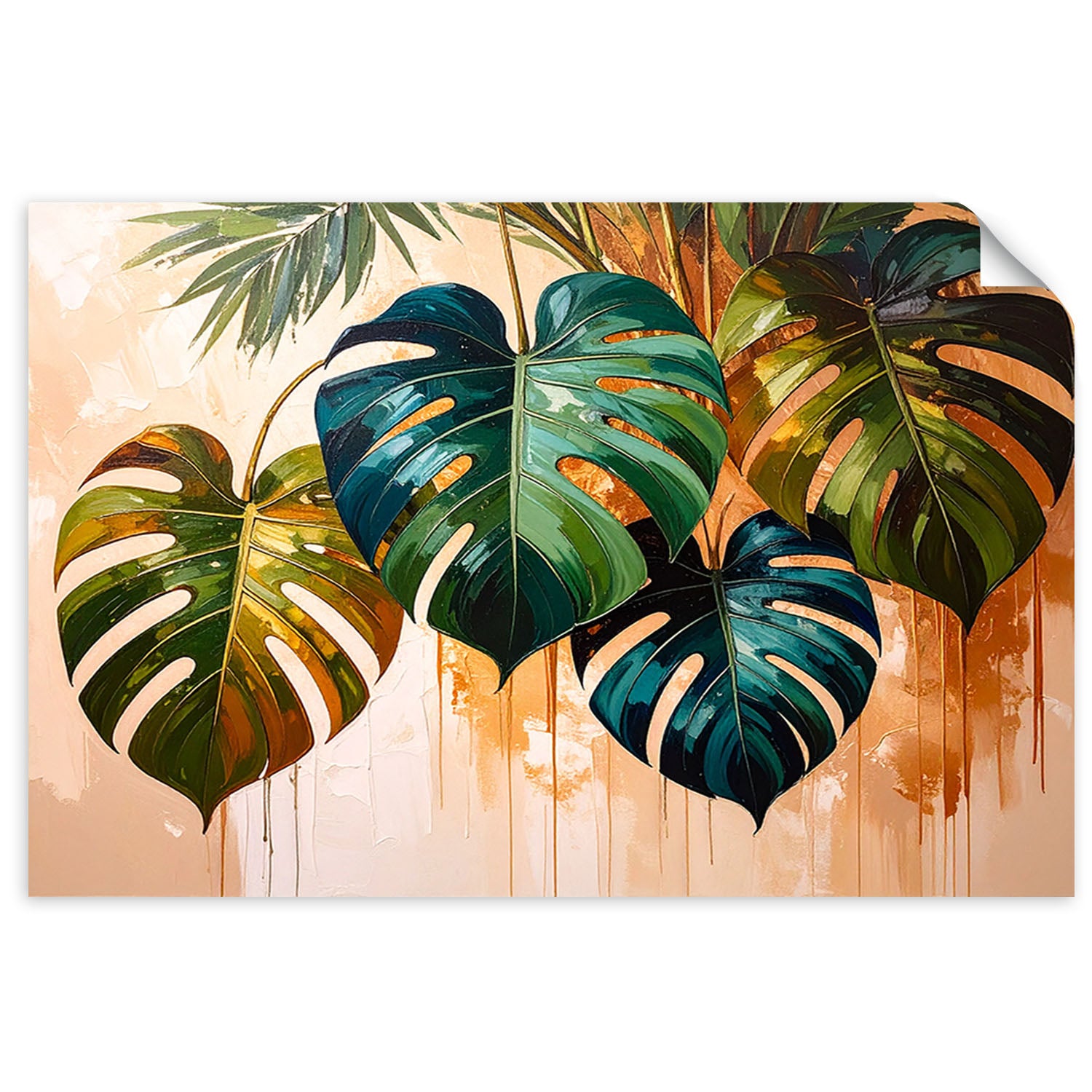 Plakaty samoprzylepne do salonu sypialni, Monstera Liście efekt farby 120x80