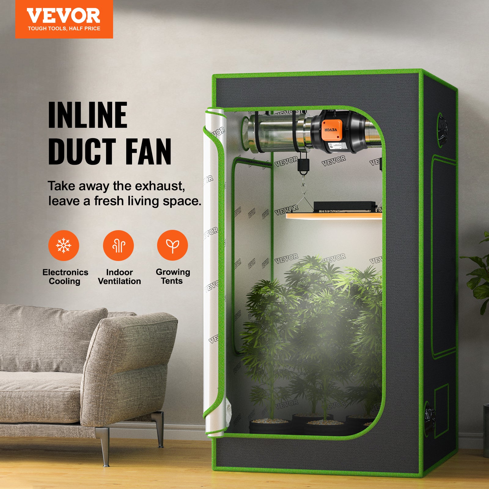 Extracteur d’air en ligne VEVOR Ø152,4 mm, 550 m³/h, variateur à molette, moteur AC 220–240 V, faible bruit, booster pour tentes de culture - 2
