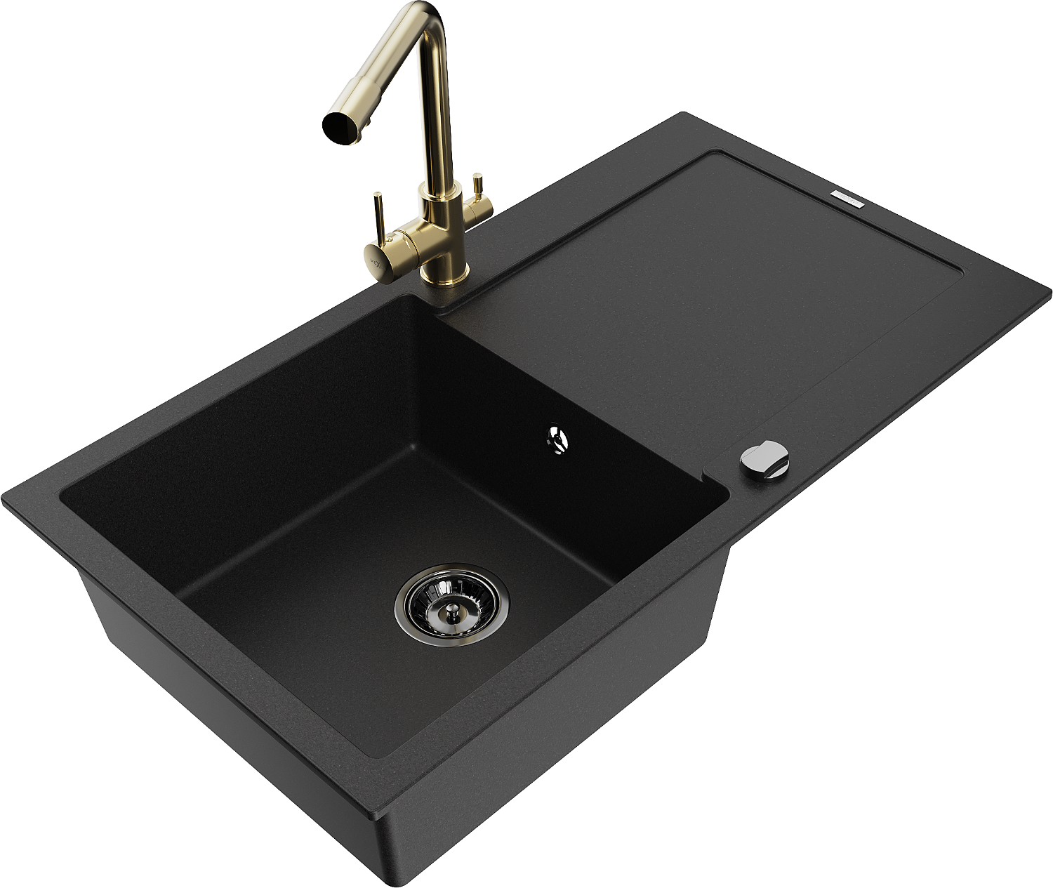 VBChome Fregadero De Granito Negro, 77 X 44 Cm, Empotrable, Reversible, Con Sifón