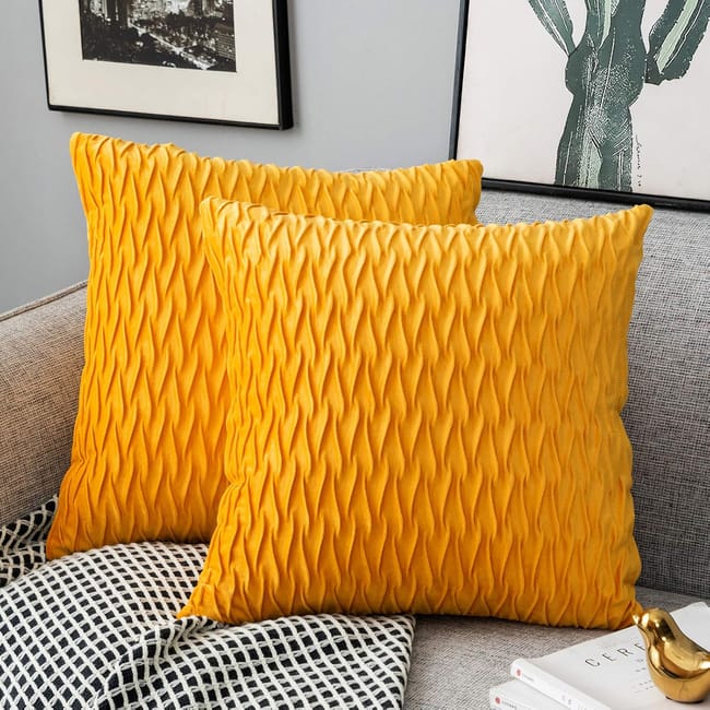 Federa Per Cuscino Quadrato In Velluto A Righe Diamante Alerfa – 50x50 Cm, Lusso Moderno Per Divano E Letto, Colore Arancione, Con Cerniera Nascosta