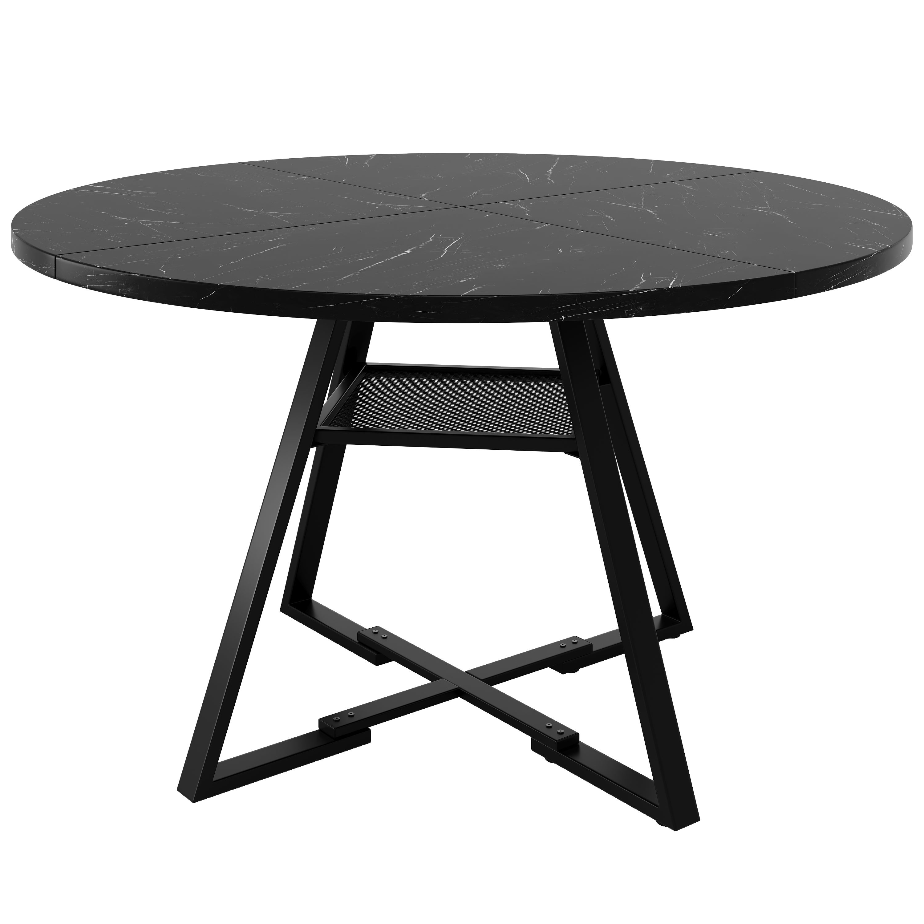 Tavolo Da Pranzo Rotondo Meubletmoi RODER – Diametro 100 Cm, Piano In Ceramica Effetto Marmo Bianco, Base Metallo Nero