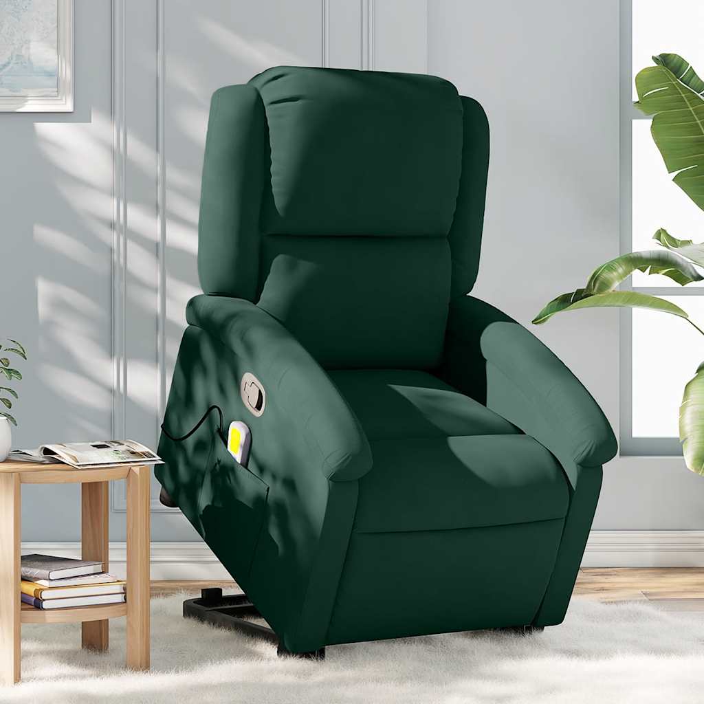 Rozkładany fotel masujący, podnoszony, ciemnozielony, aksamitny vidaXL