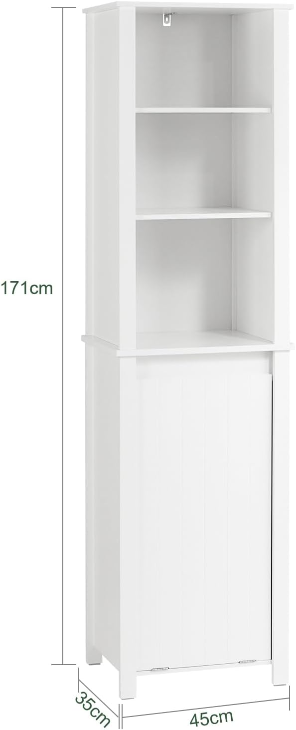 Armario Alto baño Mueble Columna de baño con 3 estantes y 1 cesto 45 x 35 x 171 cm Blanco BZR102-W SoBuy ES - 3