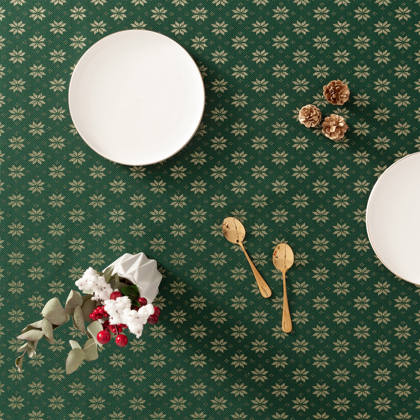 Tovaglia di Natale quadrata in cotone jacquard verde 140x140 cm - Merry - 3