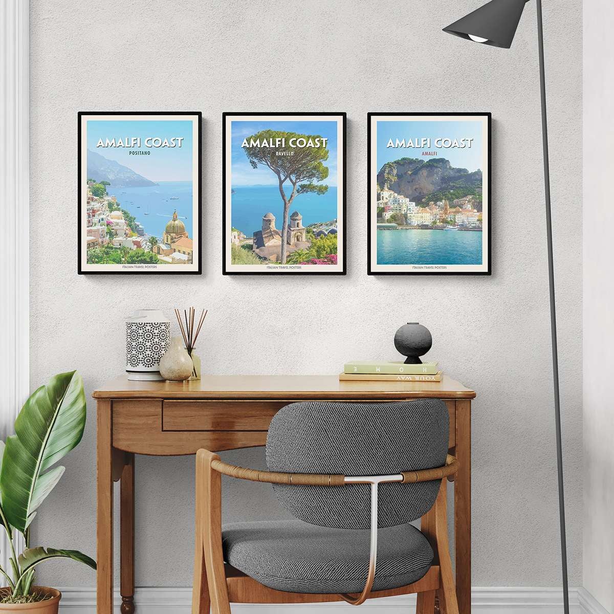 Amalfi - Lot de 3 affiches urbaines de style vintage (impressions sur papier, 40x30 cm, sans cadre) - 3