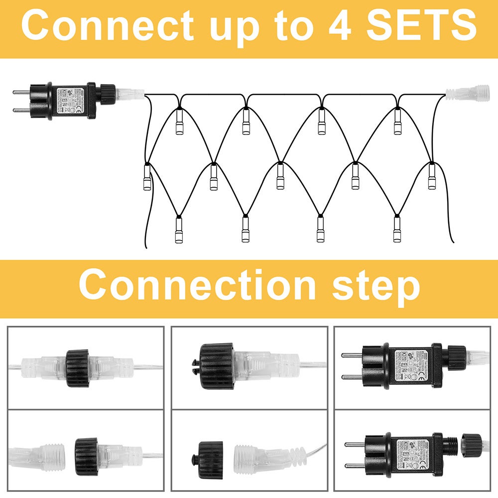 Ghirlanda luminosa, 144 LED, alimentazione a rete, 2 m x 2 m, 8 modalità, ghirlande luminose con regolatore, decorazioni per Natale - Multicolore - 4