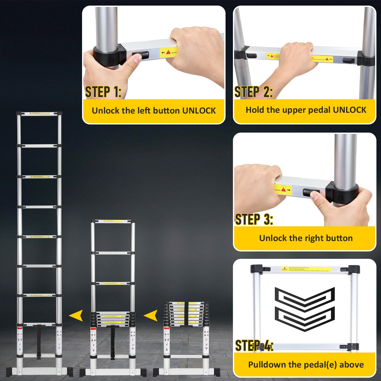Escabeau echelle telescopique Premium 3,8m avec stabilisateur, antidérapante - 5