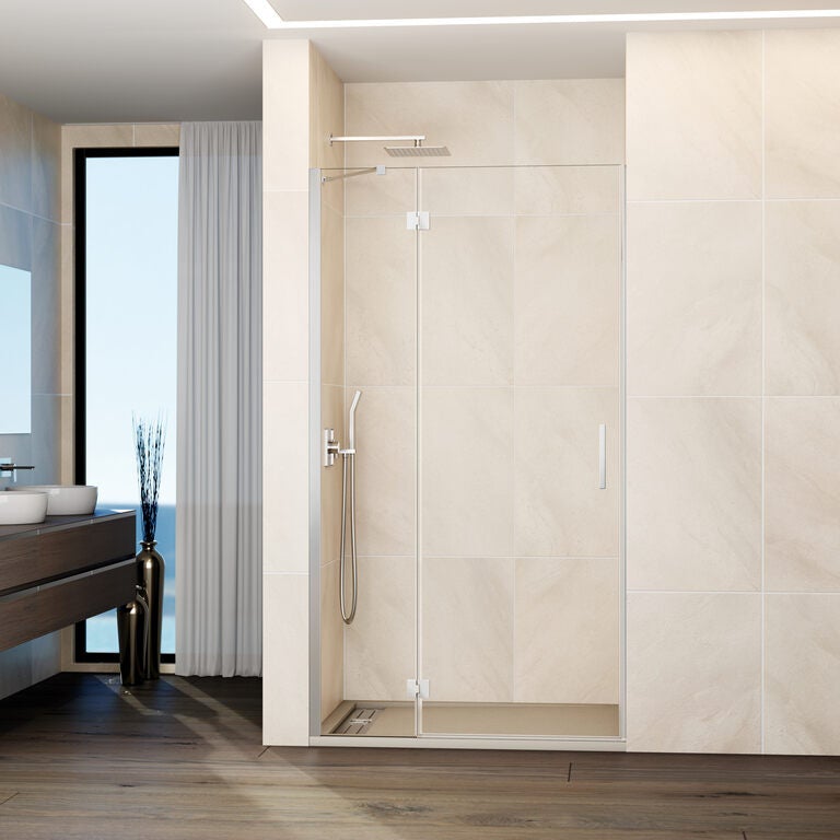 Paravan frontal GLASS panou fix + ușă batantă închidere magnetică 105 cm (102-105; 40+65) crom