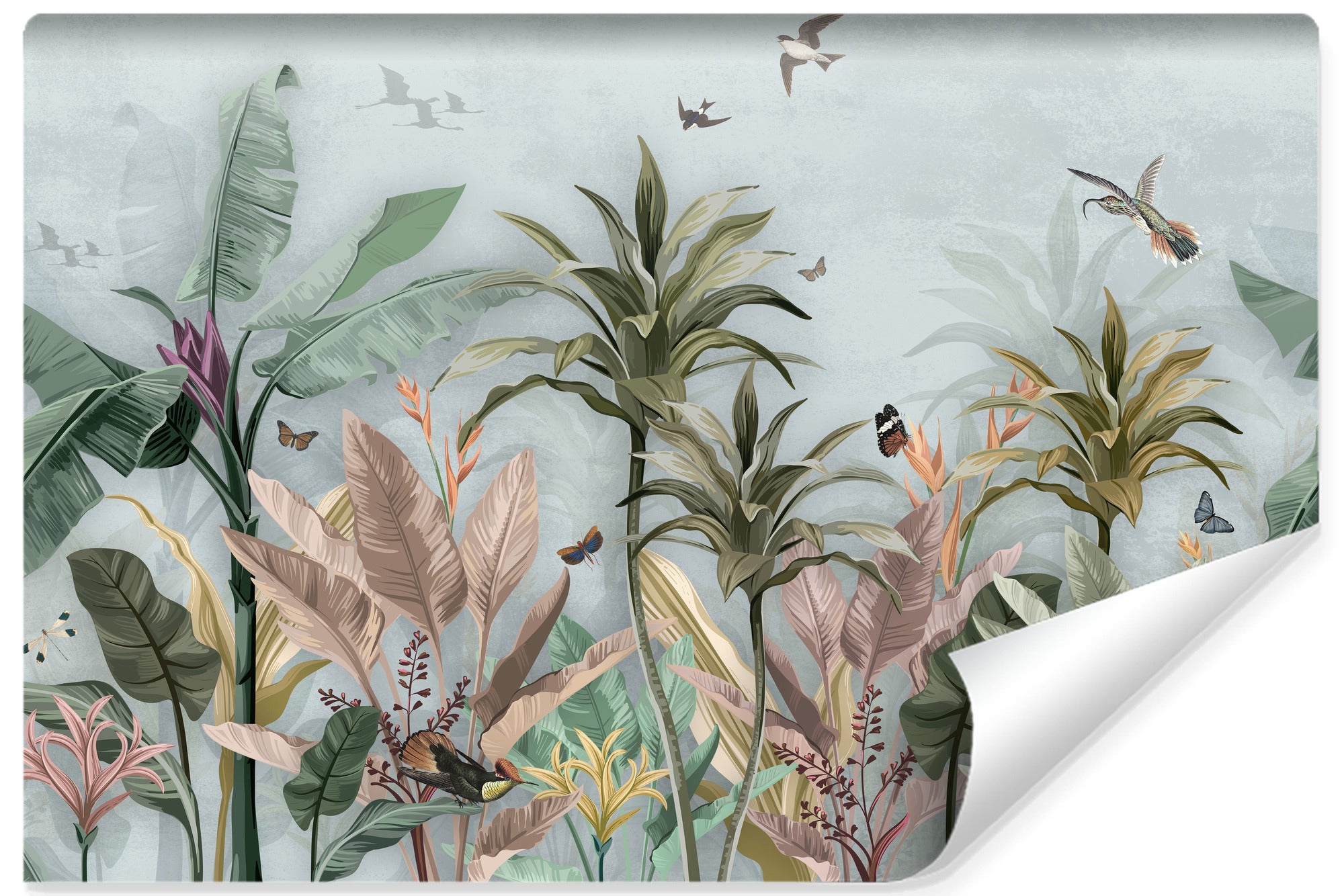 Papel pintado fotográfico no tejido para habitación plantas pájaros mariposas 405cm x 270cm