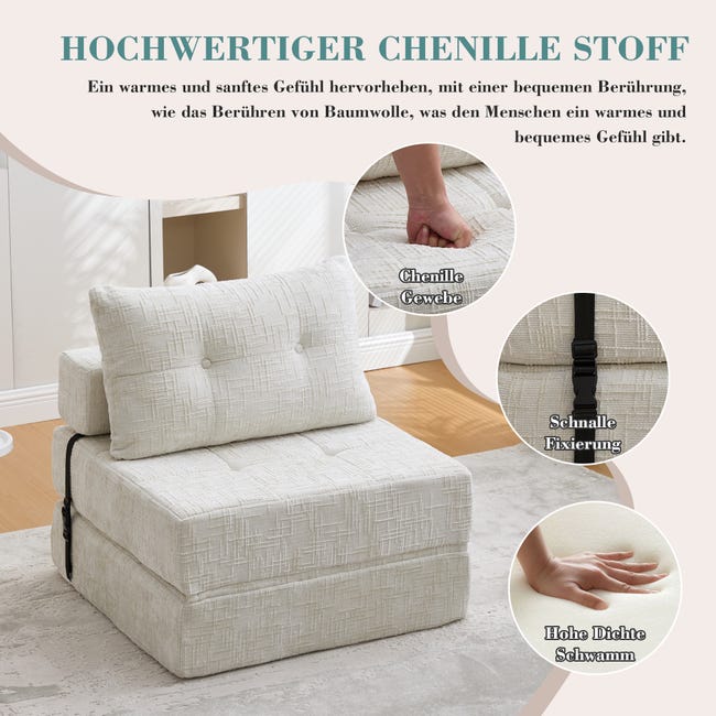 SUYOLS Divano letto pieghevole con cuscino, sedia convertibile da pavimento e materasso per dormire, in memory foam, per soggiorno, dormitorio, camera degli ospiti, casa, ufficio, appartamento SUYOLS Divano letto pieghevole con cuscino, sedia convertibile da pavimento e materasso per dormire, in memory foam, per soggiorno, dormitorio, camera degli ospiti, casa, ufficio, appartamento