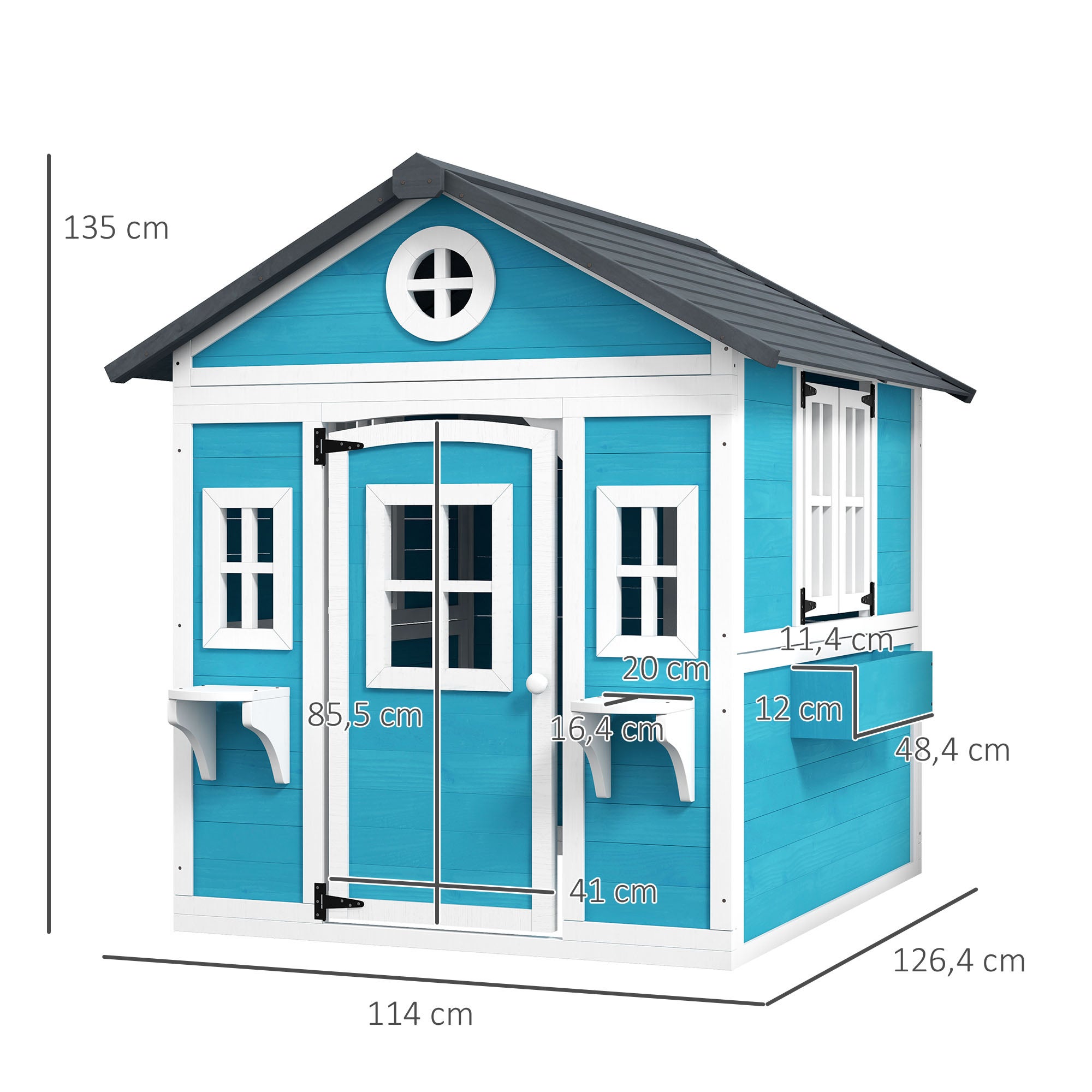 Cabane enfant extérieur maison enfant extérieure avec porte fenêtres et jardinières 114 x 126,4 x 135 cm bleu pour la maison - 5