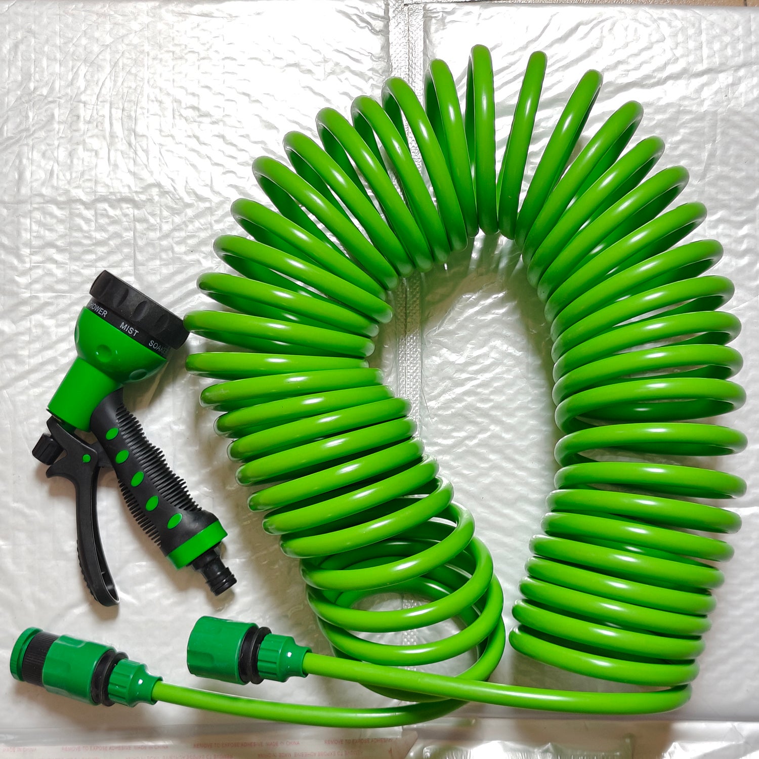 Tuyau d'arrosage extensible en spirale, tuyau d'arrosage flexible en EVA de 15 m avec adaptateur 3/4