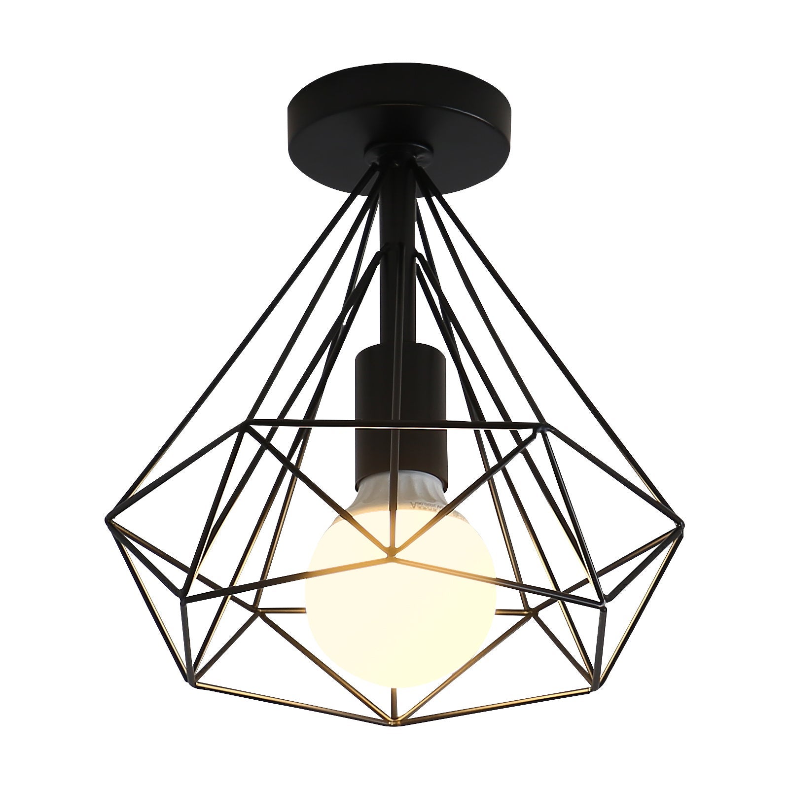 Ancien plafonnier cage russe en laiton - luminaire industriel