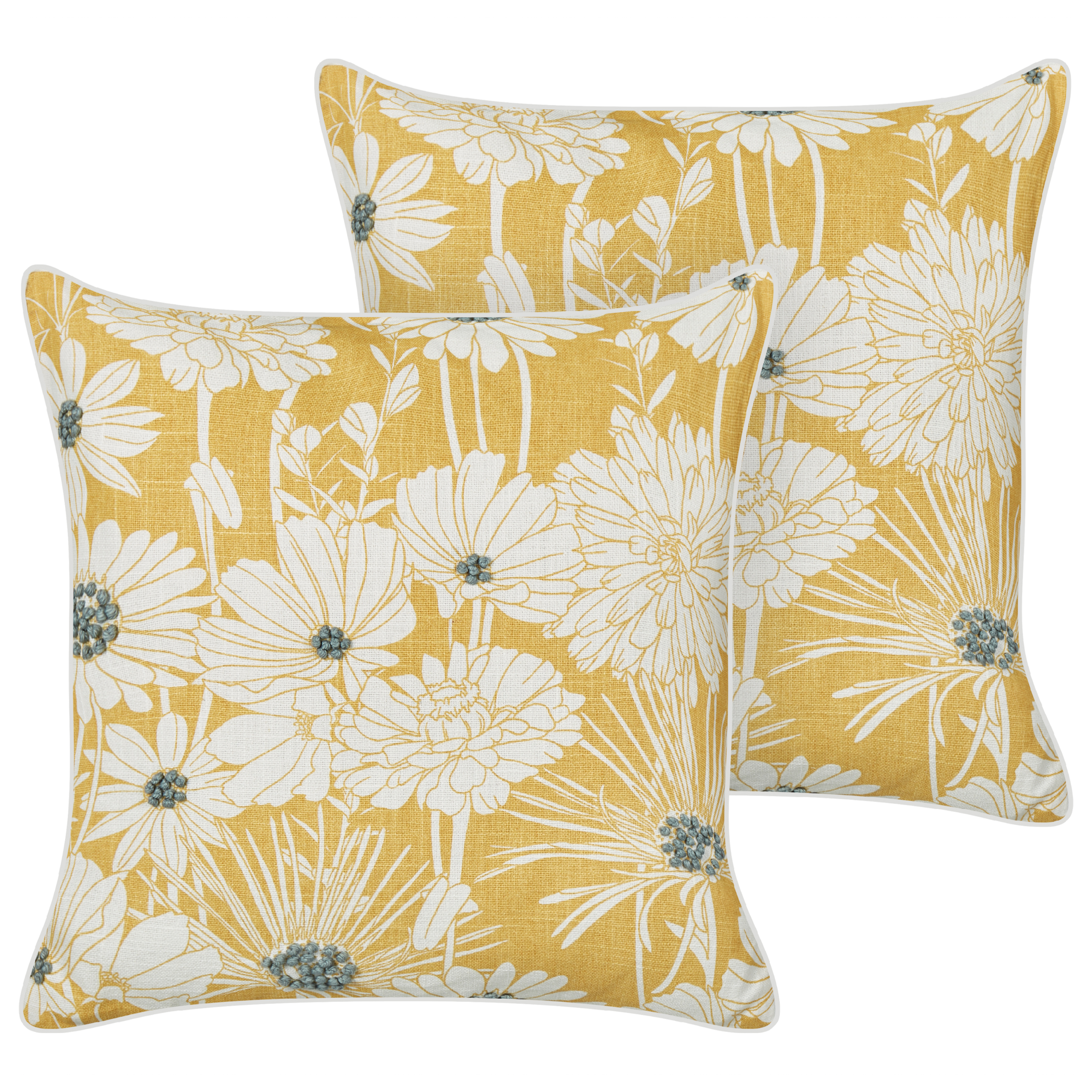 Beliani conjunto de 2 cojines scirpus algodón 45 x 45 cm floral bordado amarillo